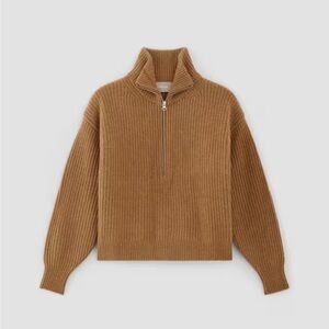Everlane The Felted Merino Half-Zip Sweater Cropped in Deep Camel